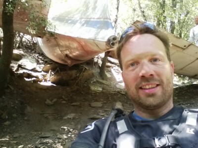 Quick photo break at a crashed DC-6 firefighter airplane in the Pyrenees